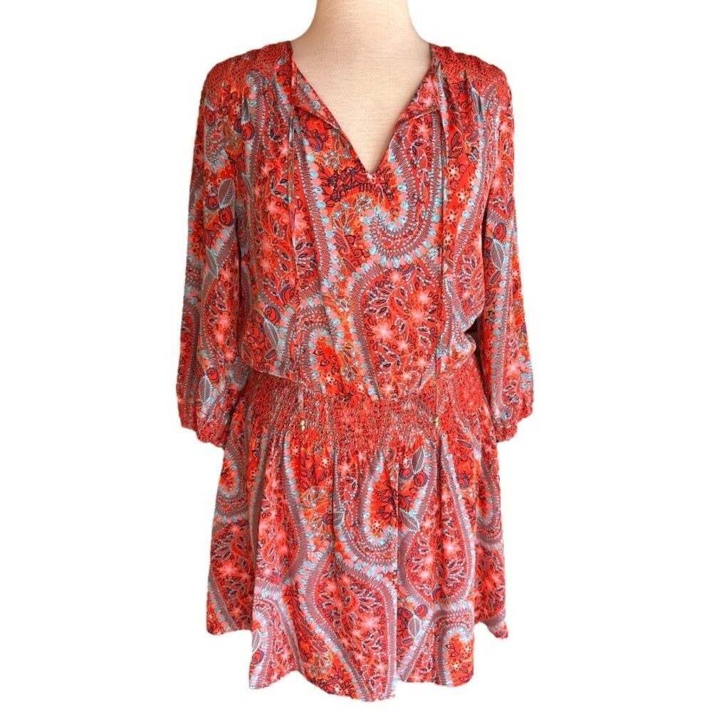 Juicy Couture Paisley Floral Bright Colored Flowy Silk Mini Dress Size Small